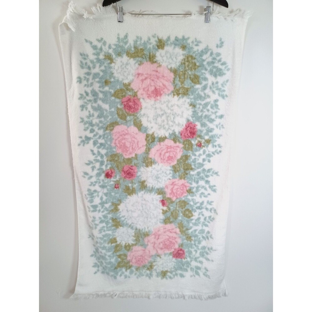 Vtg Fieldcrest Bath Towel Fringe 100% Cotton Royal Velvet 27x48” Floral Cottage - Picture 2 of 6